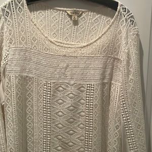 Cream XL mid-sleeve lace T-shirt type blouse